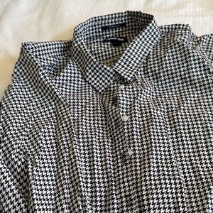 Lands' End Womens Houndstooth Shirt - Black and White, 3/4 sleeve